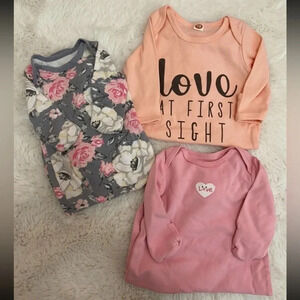 3 Baby girl sleeper cotton gowns set of 3 size 0-3 months